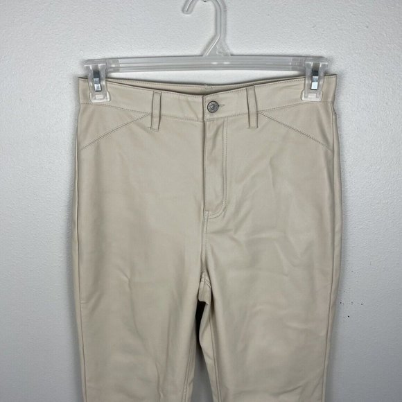 Free People Pants Rebel At Heart Vegan Leather Size 8 Straight Leg High Rise Tan - Picture 2 of 7